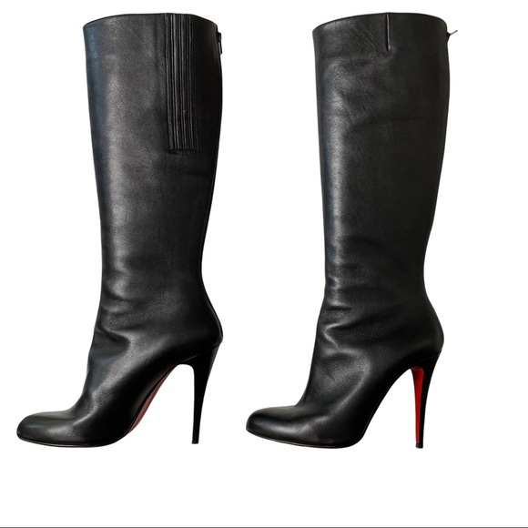 Christian Louboutin Alta Ariella Black Leather Knee High Boots 41 - Picture 2 of 16